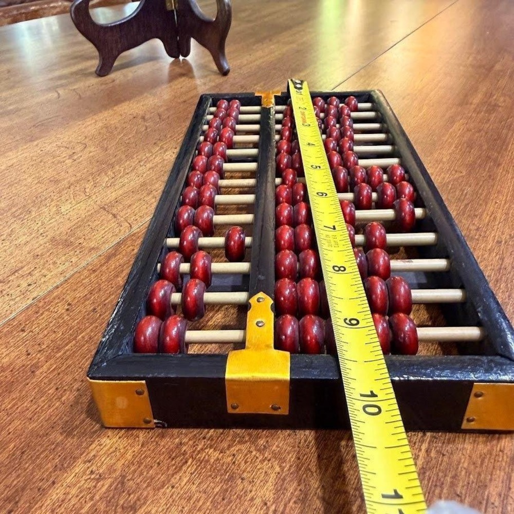 Vintage Chinese Wooden Abacus 13 Column Suanpan Red Beads Black Frame 10.5in - Picture 4 of 12
